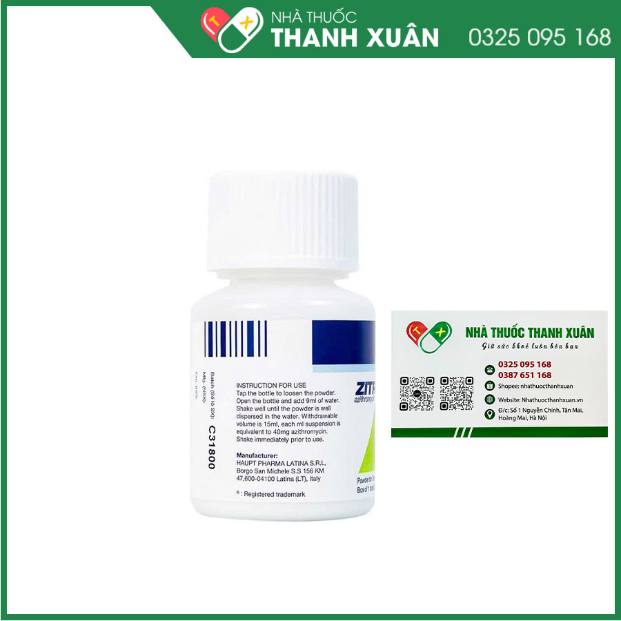 Zitromax SR 200mg/5ml thuốc kháng sinh điều trị nhiễm khuẩn hô hấp, nhiễm khuẩn tiêu hóa, nhiễm khuẩn da và mô